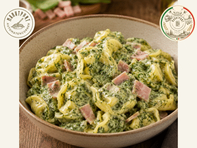 Tortelinni spinazie en ham